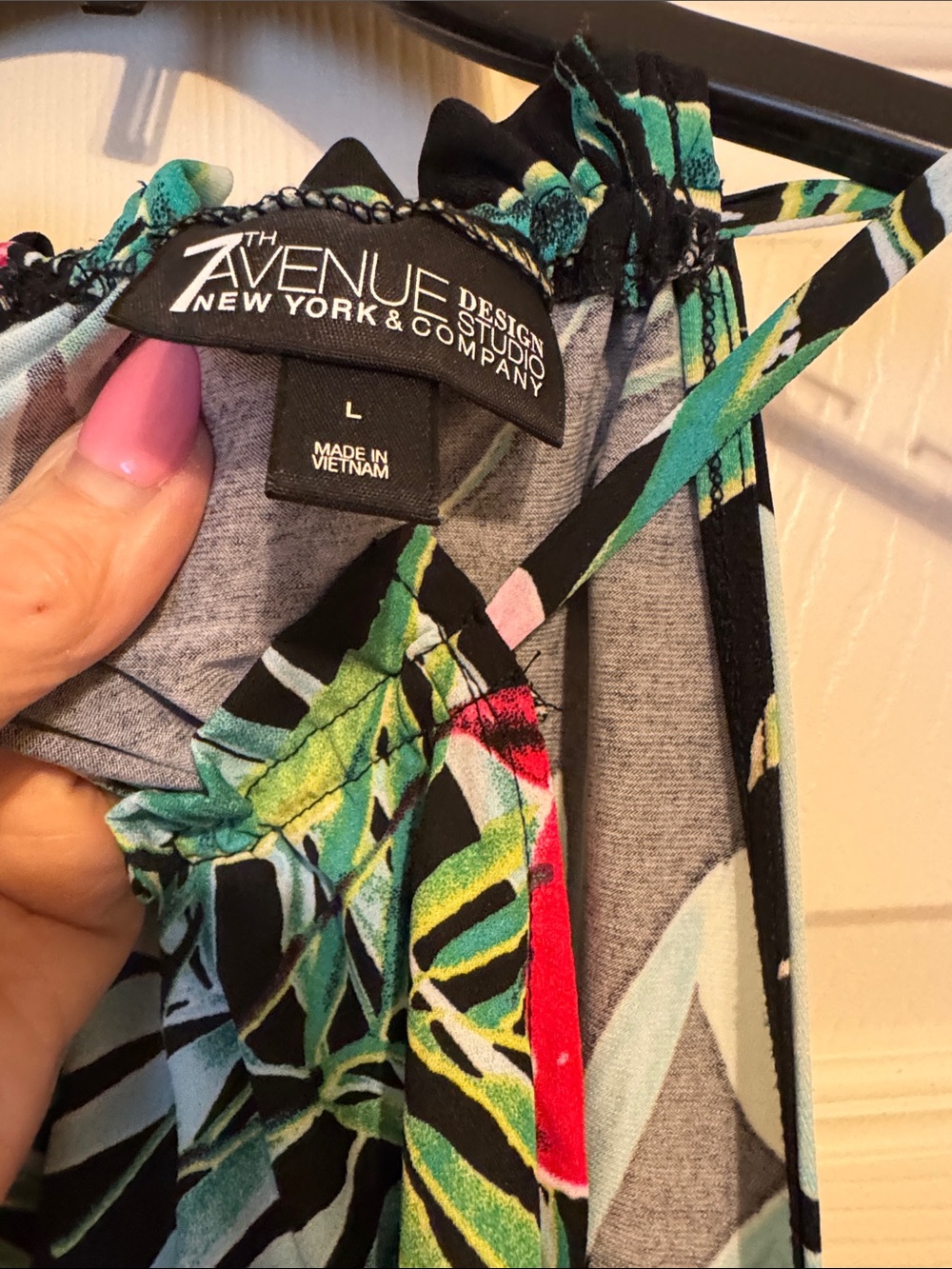 New York & Company Black Tropical Floral Halter Top - Pink & Green - Picture 3 of 6
